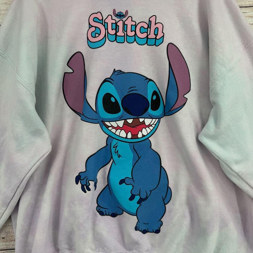 Disney Stitch Tie Dye 3D Logo Crewneck Sweatshirt Adult Size XXL Pink/Blue - Picture 3 of 11